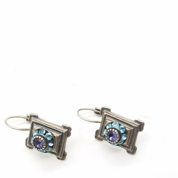 Vtg 90’s Liz Palacios Signed Lavender Blue Swarovski Crystal Lever Back Earrings - Picture 1 of 5